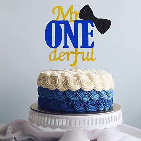 Joymee Mr Onederful Cake Topper,Double Sided 1st First Cake Decorations with Bowtie Gold Glitter Little Man Happy Birthday Handmade Ornaments for ...