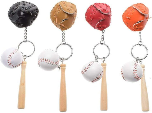 Baseball Glove and Bat Model Keychain Mini Novelty Handbag Car lover Sport -4 Pack...