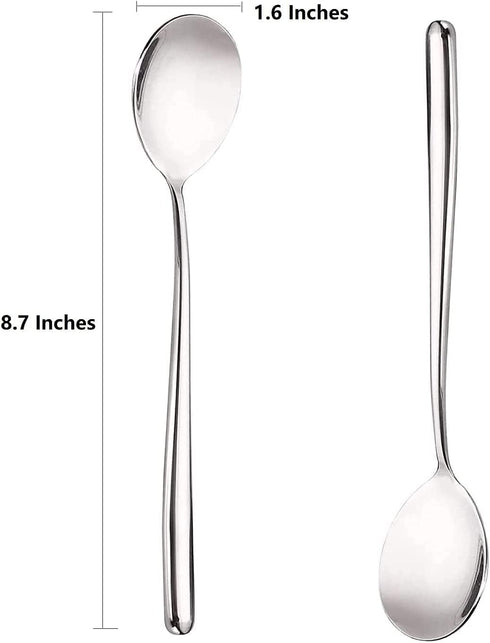 Stainless Steel Spoon,Long handle Great Circle Soup Spoons Korean Long Handled Soup Spoon,Stainless Steel Round handle Bar Spoons Silver Set of 4...