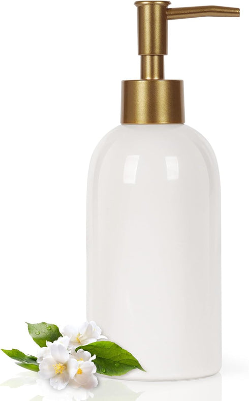 Natheeph 14OZ Ceramic Soap Dispenser Ceramic Soap Pump Dispenser Can Fill Liquid for Bathroom/Kitchen (White)...