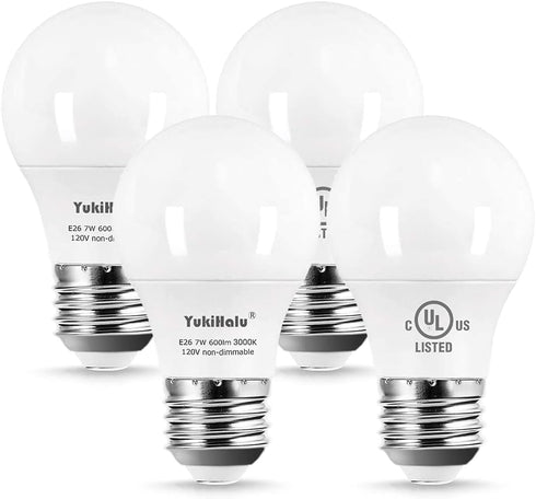 YukiHalu A15 LED Light Bulbs, 60W Equivalent, E26 Base, 2700K/3000K/5000k White, 7W 600 Lumens 120V, UL Listed, Ceiling Fan Light Bulbs, Appliance...