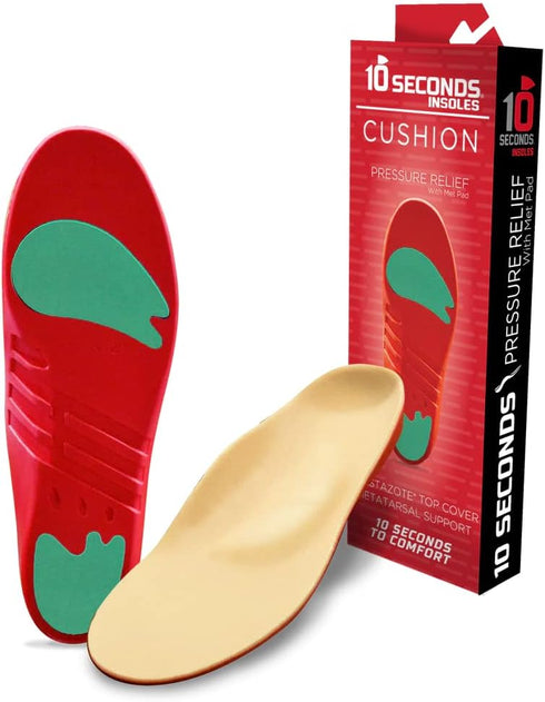 10 Seconds Pressure Relief 3030 with Metatarsal Pad – Ultra Cushioned - Medium Arch Support - Medium Arch Height, Trim to Fit, Molds to Foot Plast...