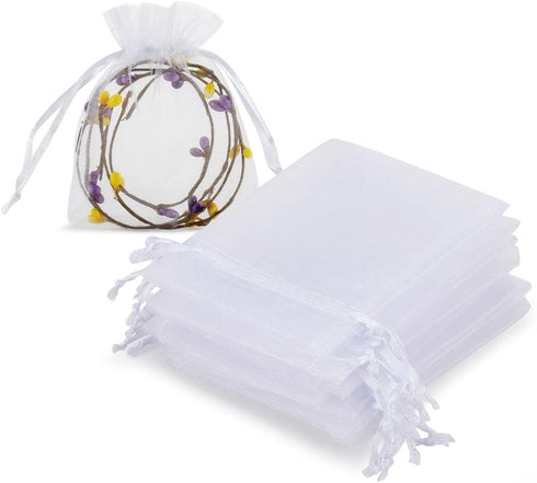HRX Package 100pcs White Organza Jewelry Bags Drawstring 3 x 4 inch, Little Mesh Gift Pouches Mini Candy Bags for Small Presents Jewelry Earrings...