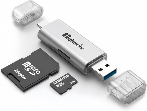 CYBORIS Micro SD Card Reader, USB 3.0 USB-C Memory Card Reader, Aluminum Multi 2-in-1 External SD Card Adapter for Phone Camera PC Laptop Table, S...