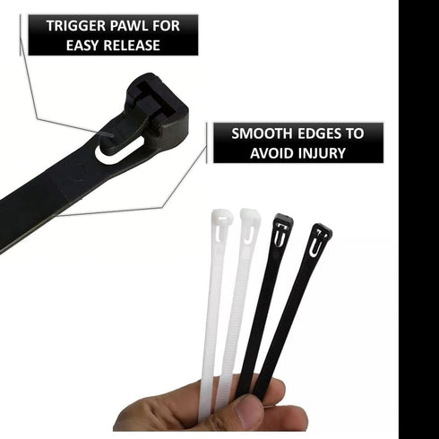 Kable Kontrol Reusable Cable Zip Ties 8 Inch 100 Pcs Black, 50 Lbs Tensile Strength, Self-Locking, Multipurpose Trigger Releasable & Adjustable Ny...