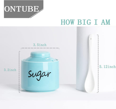 ONTUBE Ceramic Sugar Bowl with Lid and Spoon,Porcelain Sugar Pot,8oz (Turquoise)...