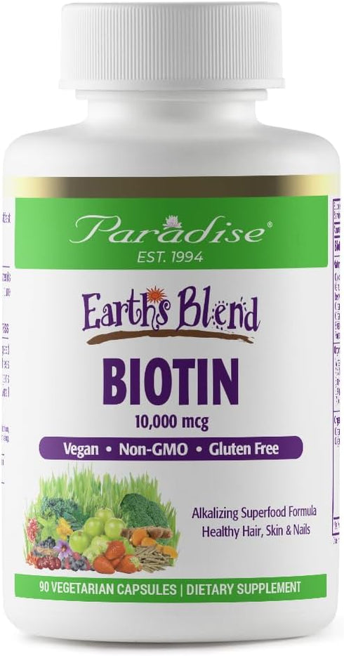 Paradise Herbs Earth's Blend Biotin Supplement, Hair, Skin & Nails, Whole Body Health, Vegan, Non-GMO, Gluten Free, 90 Vegetarian Capsules...