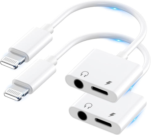 Apple MFi Certified 2 Pack Lightning to 3.5mm Headphone Jack Adapter, 2 in 1 iPhone Headphone Adapter Charger and Aux Audio Splitter Cable Dongle ...