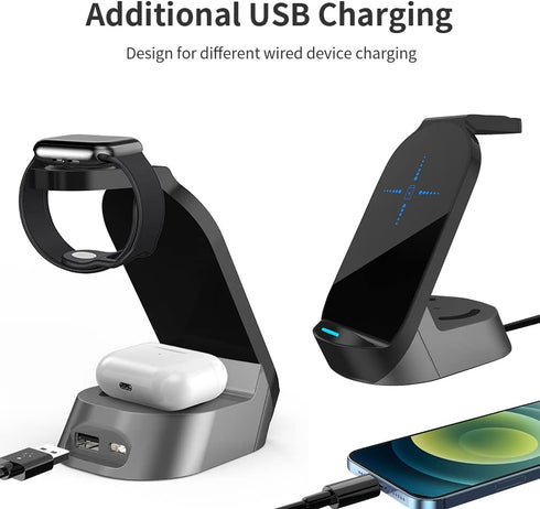 Wireless Charging Station 4 in 1, Dsoar 15W Fast Charging Station for Apple iWatch, AirPods 2/3, Compatible with iPhone/Samsung Galaxy and Any Qi ...