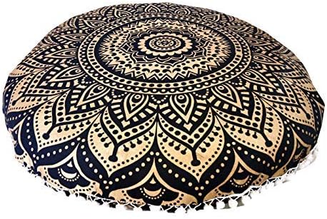 32" Gold Mandala Barmeri Large Floor Pillow Cover Cushion Meditation Seating Ottoman Throw Cover Hippie Decorative Zipped Bohemian Pouf Ottoman Po...