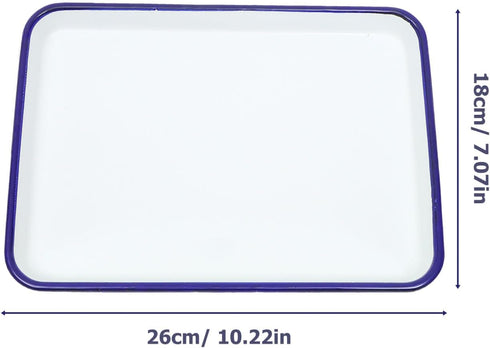Ciieeo Enamelware Collection Blue Rim Solid White Enamel Baking Cookie Sheet Pan 26x18cm Enamel Baking Roasting Pan Tray Rectangular Serving Dish ...