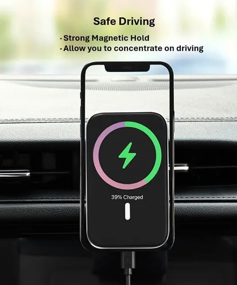 M&S Home 15w Wireless Fast Car Charger Compatible with MagSafe Devices for iPhone 12/13/14/15/SE/XS/XR/X/8/Plus, Car Phone Holder, Qi-Compatible, ...