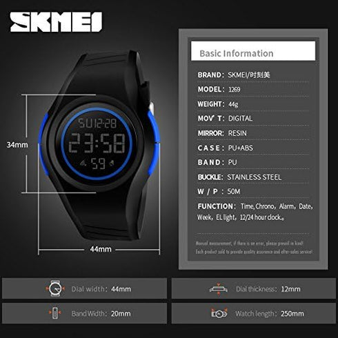 MASTOP Men's Womens Cool Black Resin Strap Digital Sports Watch with Waterproof Stopwatch...