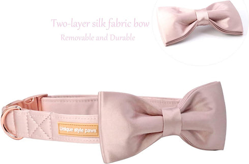 Unique style paws Dog Collar, Pink Silk Dog Collar with Bow, Soft Bowtie Adjustable Pet Collar Gift for Female Large Dogs...
