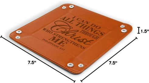 KATE POSH - Philippians 4:13 - I can do All Things Through Christ who Strengthens me Engraved Leather Catchall Valet Tray, Christian & Catholic Gi...