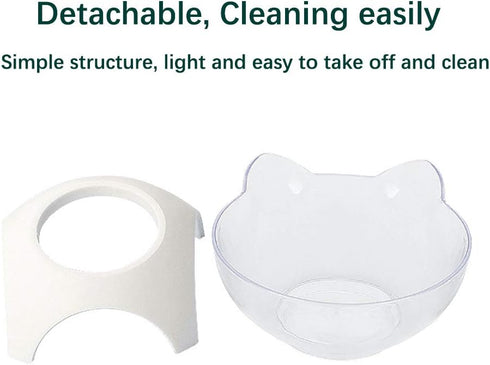 Cat Elevated Bowl with Raised Stand, 15 Degree Tilted Design Neck Guard Stand Raised Pet Food Water Feeder Bowl for Cats or Small Dogs (Single Whi...