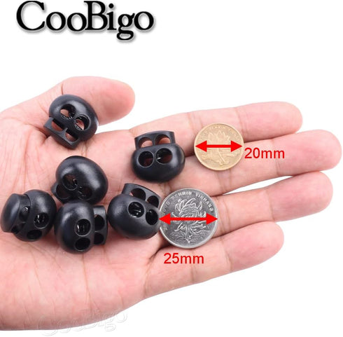 25pcs Spring Cord Lock End Stopper Fastener Slider Toggles Clip Double Hole Round Ball Plastic for Drawstrings Lanyard Paracord Elastic Bungee Sho...