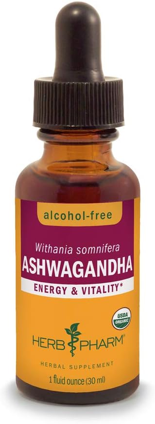 Herb Pharm Organic Ashwagandha Liquid Extract, Alcohol-Free: Mood Support Supplement, Vegan Ashwagandha Root Glycerite, Tasty Non-Bitter Adaptogen...