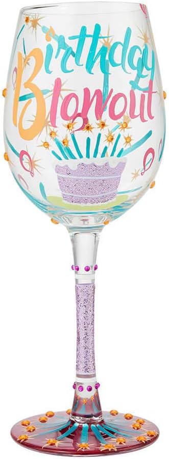 Enesco Designs by Lolita Birthday Blowout Hand-Painted Artisan Wine Glass, 1 Count (Pack of 1), Multicolor...