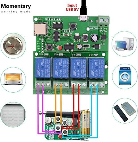 WiFi Wireless Inching Relay Monentary/Self-Locking Switch Module DIY Smart Home Remote Control DC 5-32V AC90-260V Ewelink App iOS/Andriod Compatib...