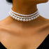 3PCS Multi-Layer Simulated Pearl Choker Necklace Multi-Strand Pearl Statement Bridal Choker Necklace 1920s Pearl Jewelry for Wedding Party 20s Fla...
