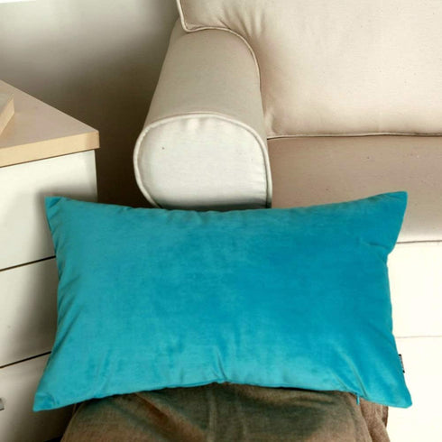 Artcest Set of 2, Cozy Solid Velvet Throw Pillow Case, Decorative Couch Cushion Cover, Soft Sofa Euro Sham with Zipper Hidden, 12"x20" (Light Teal...