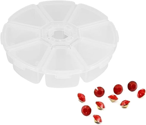 Clear 8 Compartment Round Jewelry Bead Storage Organizer, Portable Nail Storage Container 8 Grids Empty Nail Art Container Case Box Rhinestones Co...