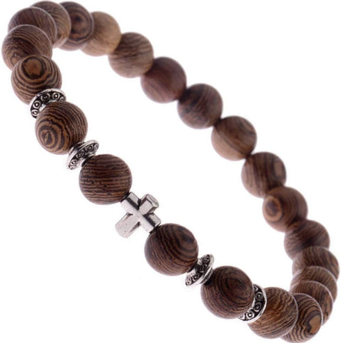 Wood Beaded Cross Bracelet for Men: Confirmation Gifts for Boys First Communion Religious Cross Statement...