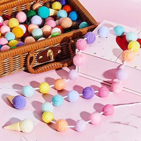 WILLBOND 3 Pieces Wool Felt Rainbow Ball Garland Colorful Pom Pom 6.5 ft Long 24 Ball Garland for Easter Mardi Gras Classroom Halloween Thanksgivi...
