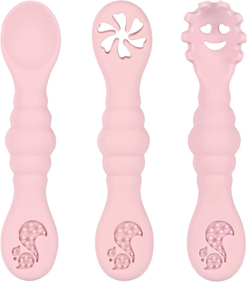 Silicone Baby Spoons Self Feeding 6+ Months, 3PCS Toddler Forks and Spoons Utensils Baby Led Weaning Teething Spoon Infant Spoons First Stage Newb...