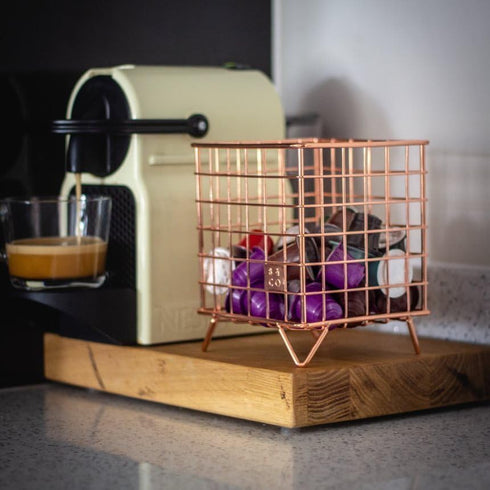 Barista & Co Coffee Pod Cage - Stainless Steel Large Capacity 80+ Coffee Capsule Holder - Copper with Stamp Logo Coffee Pod Storage Compatible wit...