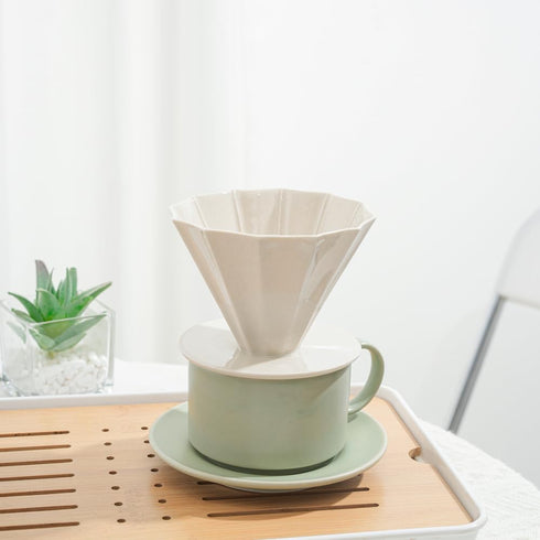 Ceramic Pour-Over Coffee Maker - Slow Drip Coffee Filter - Premium Ceramic with Smooth Textured Glaze for the Discerning Coffee Enthusiast (White)...