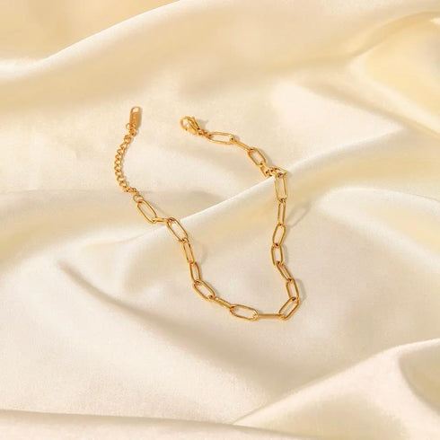 Dainty Paperclip Link Anklet 18K Gold Plated...
