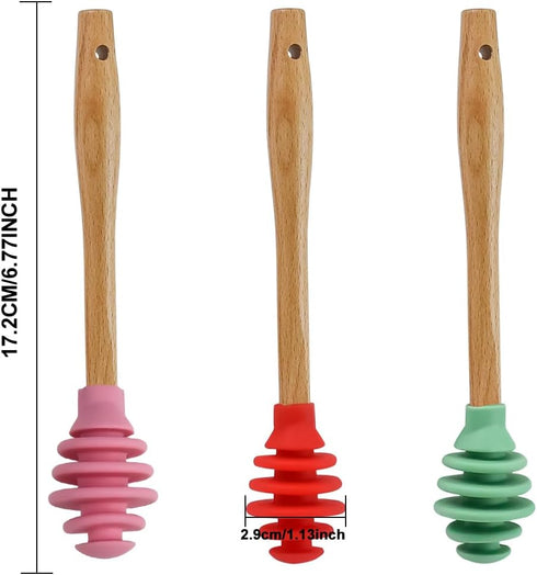 3 Pcs Silicone Honey Dipper Sticks - Spiral Design Non-Drip Honey Spoon with Jar Stirring Rod, Food-Grade BPA Free Dispenser for Syrup, Jam & Beve...