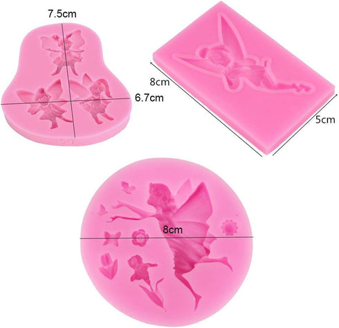 3Pcs/Set Flower Fairy Fondant Mold Angel with Wings Silicone Mold for Cupcake Cake Topper Decorating, Polymer Clay, Crafting, Resin Epoxy, Jewelry...