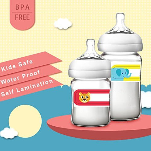 Youngever 180 Pack Baby Bottle Labels for Daycare, Waterproof, Self-Lamination, Write-on, 60 Fun Design...