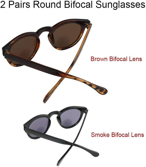 2 Pack Reading Sunglasses Bifocal for Women,Outdoor Reader Glasses Vintage Round Shape...