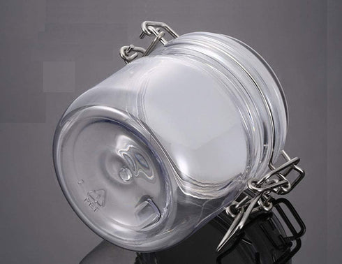 2Pcs 10 Oz/300ml Clear Round Plastic Home Kitchen Storage Sealed Jar Bottles with Leak Proof Rubber and Hinged Lid for Herbs, Spices, Candy, Gift,...