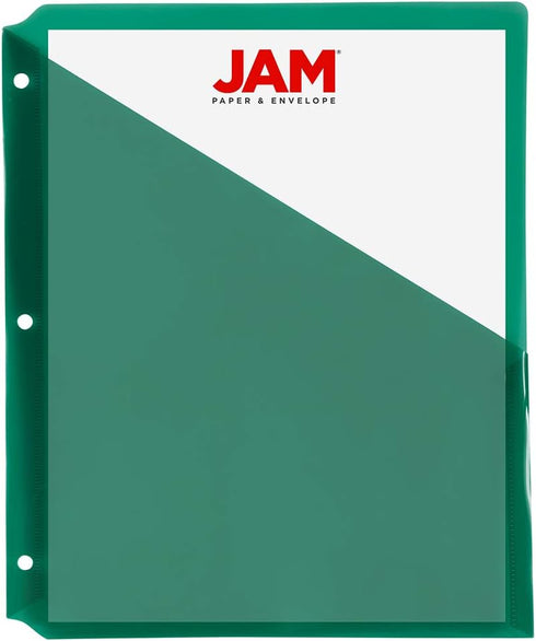 JAM PAPER Plastic Binder Dividers w/Pocket - 11 3/16 x 9 1/4 - Green - 6/Pack...
