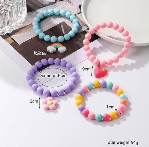 Colorful Rainbow Flower Heart Charm Bracelets Set Y2k Friendship Acrylic Beaded Stretchy Strand Bracelet for Women Girls Cute Preppy Party Favor P...