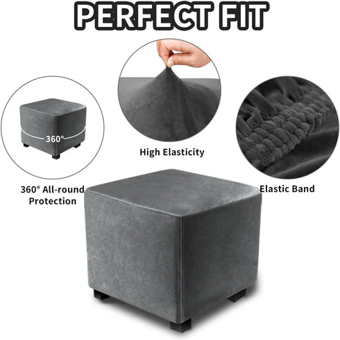 DUJUIKE Ottoman Covers Slipcover Square Ottoman Covers Protector for Footrest Foot Stool Furniture Stretch Comfortable Velvet with Elastic Bottom(...