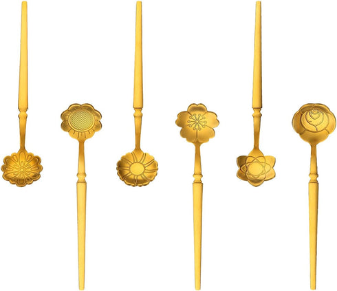 6 Pcs Flower Spoon Coffee Dessert Spoon Set, Stainless Steel Tableware Creative Teaspoon Coffee Spoon Teaspoon Ice-Cream Spoon Mixing Spoon Stir B...