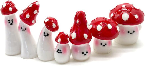 7pcs Red Mini Mushrooms Crafts Little Fairy Garden Mushrooms Tiny Resin Mushroom Decor Fake Mushroom Miniatures Statue for Bonsai Micro Landscape ...