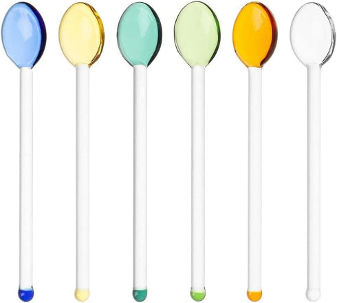 6PCS Tea Spoons, Colorful Coffeeware Long Handle Stirring Spoons, Home Kitchen Glass Spoon...