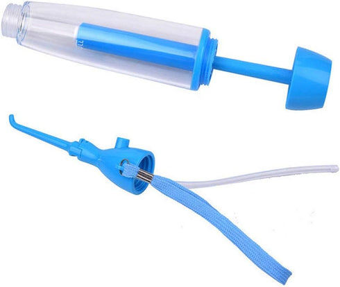 Practical Portable Water Flosser Jet Cleaning Tooth Mouth Denture Cleaner Dental Hygiene Floss Dental Manual Oral Irrigator Blue...