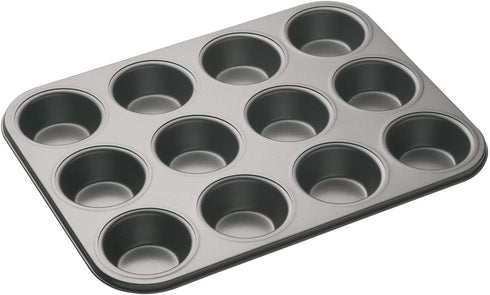 Masterclass Heavy Duty 12 Hole Cupcake Baking Tray Tin Pan with Double Layer Non-Stick Coating | Ideal for Baking Buns, Cupcakes, Yorkshire Puddin...