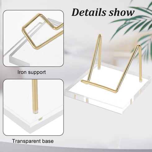 FINGERINSPIRE Acrylic Stone Display Stand 2.56x2.56x2inch Square Base Golden Iron Arm Mineral Specimens Display Easel Holders Item Stand for Gemst...