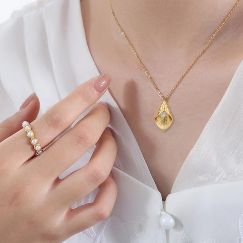 Unique Pearl Calla Lily Flower Necklace Charm Gold Silver Tone Pendant Jewelry Bridesmaid Gift...
