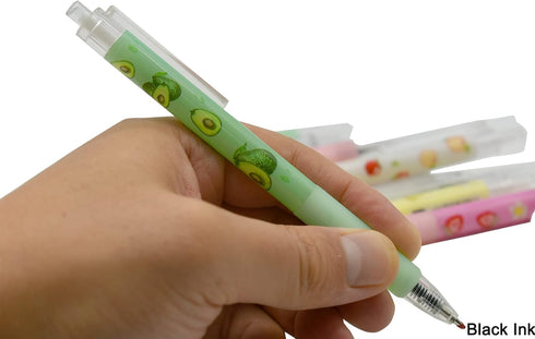 Maydahui 12PCS Fruit Gel Pen Retractable Priting Pens Strawberry Cherry Peach Apple Avocado Pear Fresh Style Black Ink for Girls Students Teens...