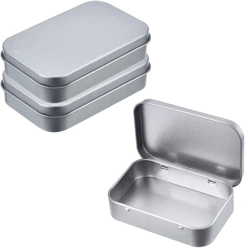 AKOAK 3 Pcs 3.7 x 2.4 x 0.8 Inches Silver Rectangular Empty Hinged Tins Box Containers for First Aid Kit,Survival Kits,Storage,Herbs,Pills,Crafts ...